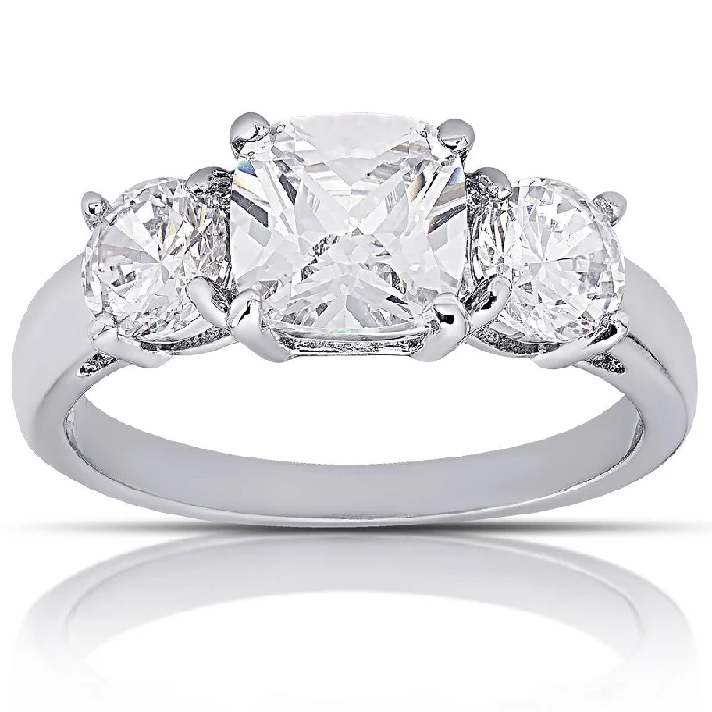 Ladies solitaire engagement ring-Dolce Giavonna Silver Overlay Cubic Zirconia Three-Stone Engagement Ring