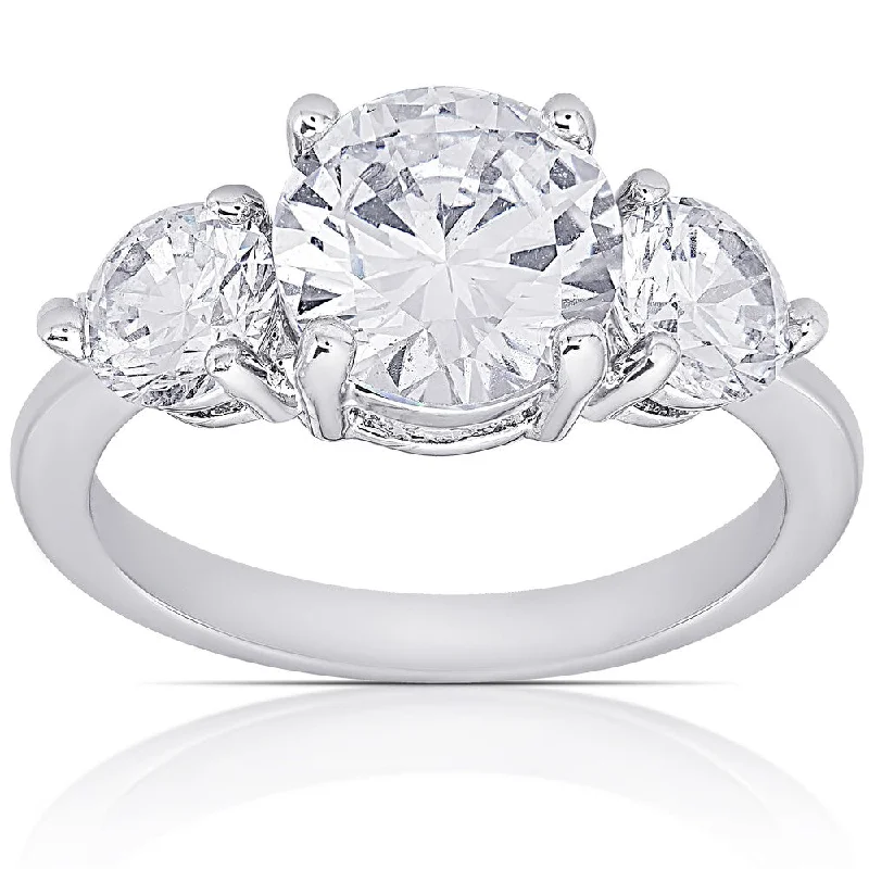 Ladies elegant engagement ring-Dolce Giavonna Silver Overlay Cubic Zirconia Three-Stone Engagement Ring