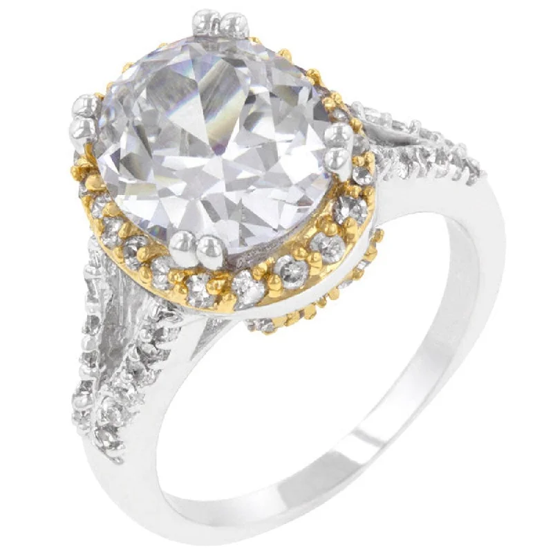 Ladies engagement ring with baguette diamonds-Oval Cut Coronation Engagement Ring With Two Tone Plating