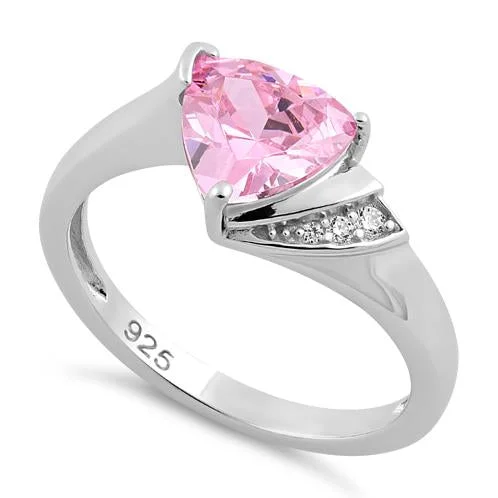 Ladies classic ring-Sterling Silver Elegant Trillion Cut Pink CZ Ring