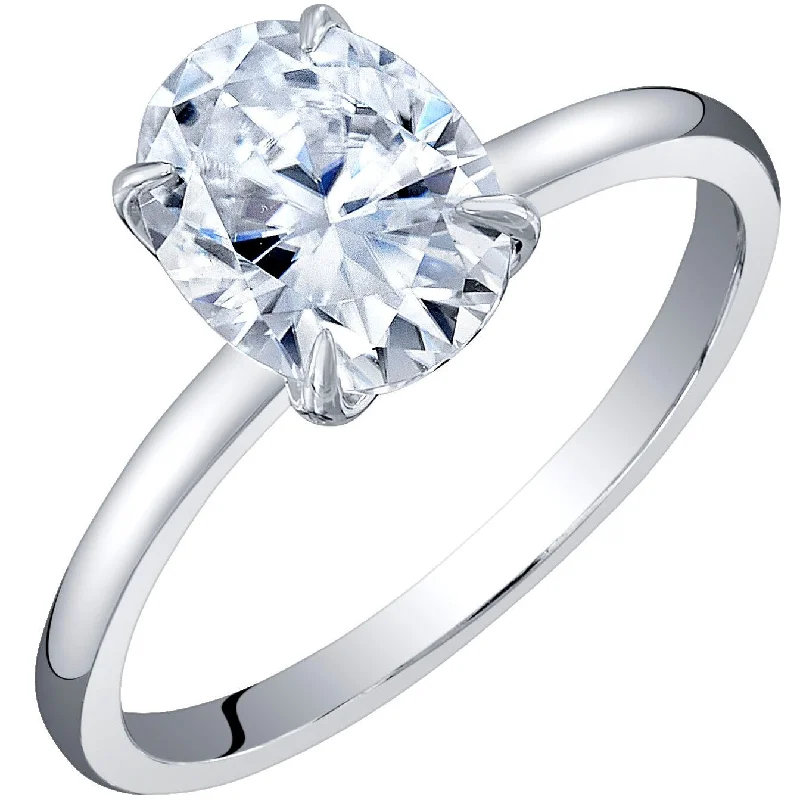 Ladies platinum engagement ring with diamonds-Oravo 2ct Moissanite Oval Solitaire Engagement Ring in 14k White Gold