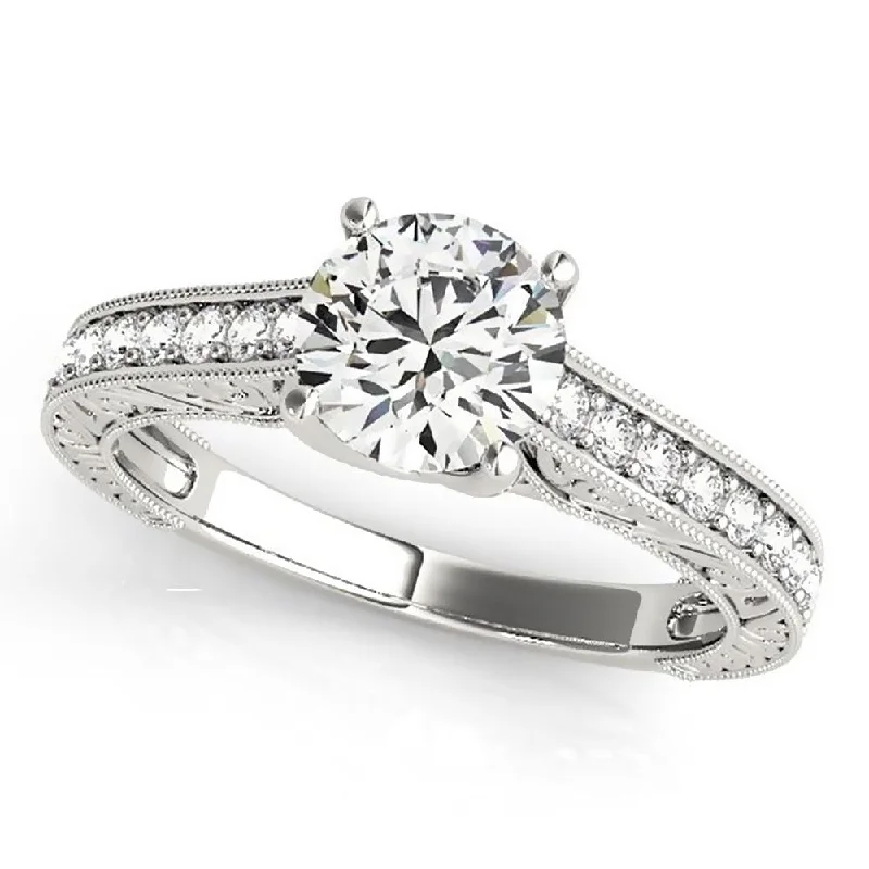 Ladies cushion cut diamond engagement ring-Auriya 1ct Vintage Moissanite and Diamond Engagement Ring 1/4ctw 14K Gold