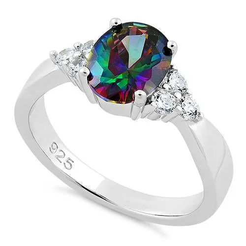 Ladies diamond accent ring-Sterling Silver Oval Rainbow Topaz Ring