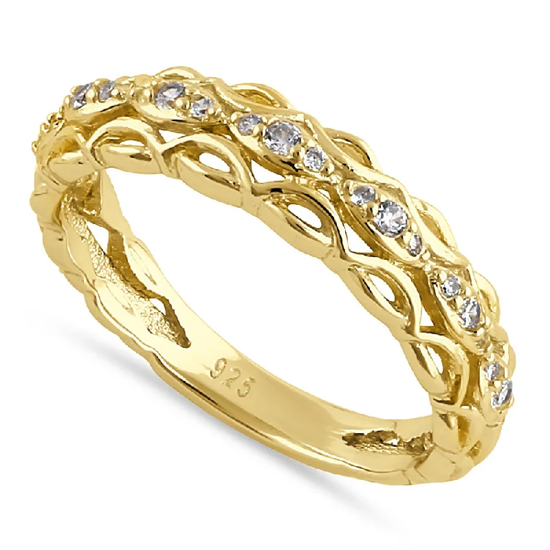 Ladies twisted band ring-Sterling Silver Gold-Plated CZ Ring