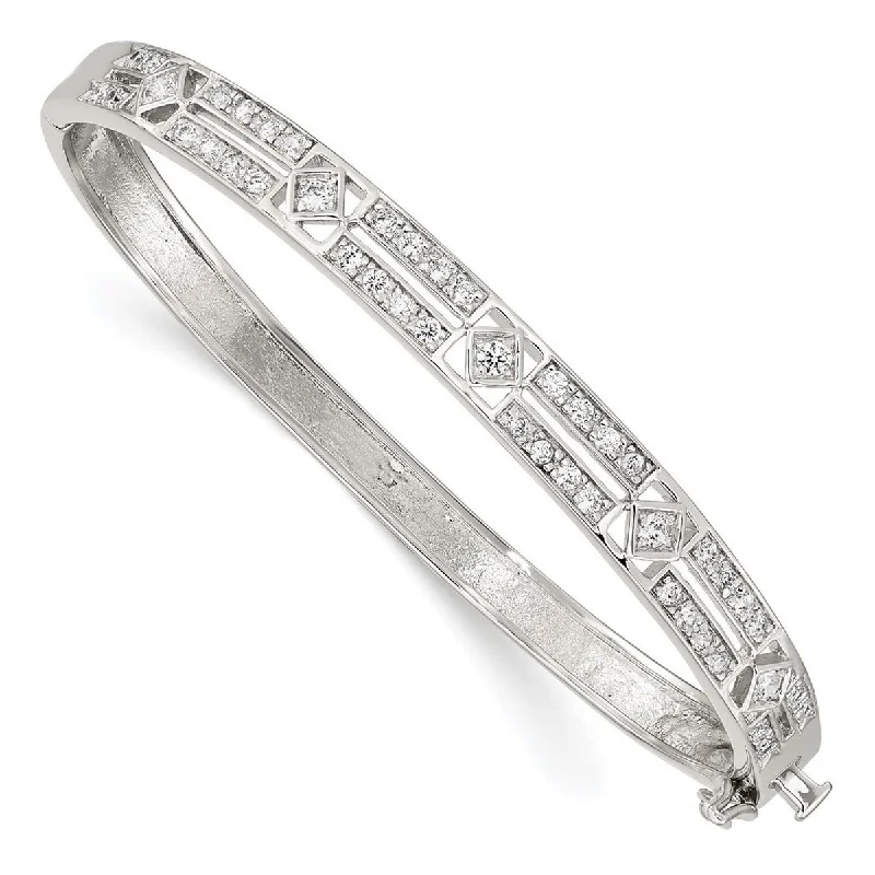 Ladies silver bracelet set-Curata 925 Sterling Silver 6mm Cubic Zirconia At Deco Hinged Bangle Bracelet