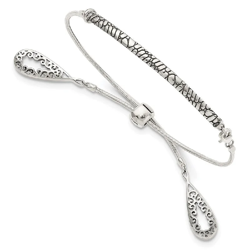 Ladies gemstone bracelet-925 Sterling Silver Filigree Teardrops Adjustable Bracelet, "