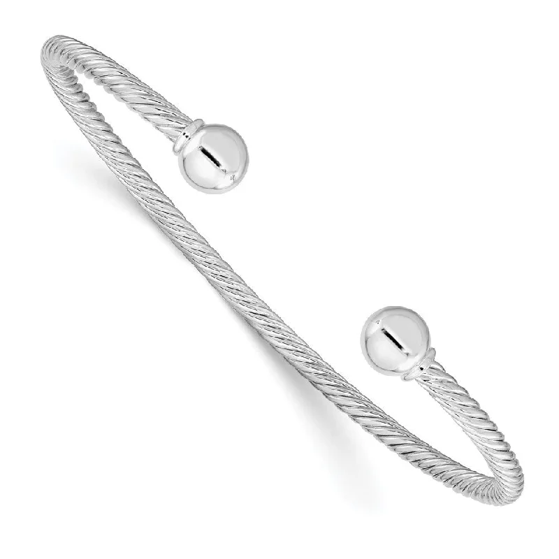 Ladies elegant charm bracelet-925 Sterling Silver Twisted 1 Thread Ball Cuff Bangle Bracelet, 7.5" (W-7mm)