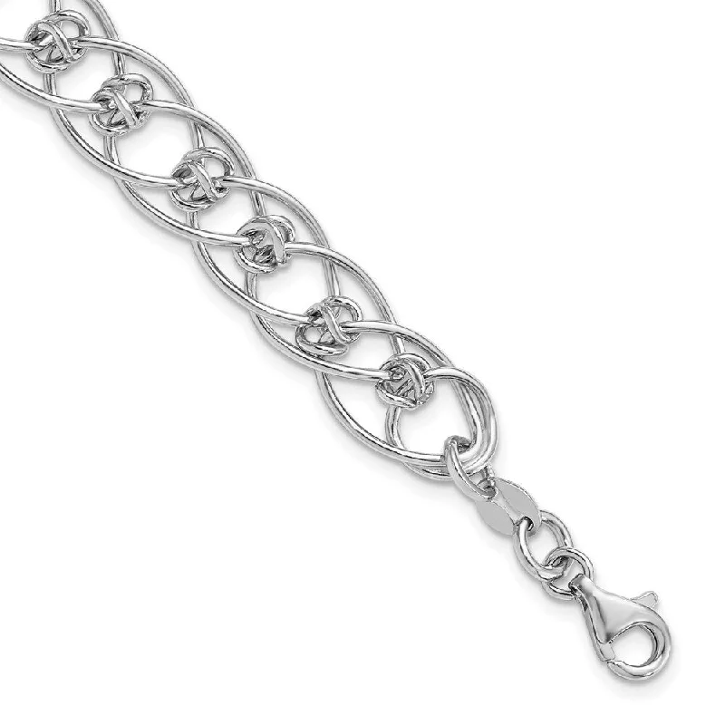 Ladies hand-stamped bracelet-925 Sterling Silver Rhodium-plated Oval Link Bracelet, 7.5" (W-10.35mm)