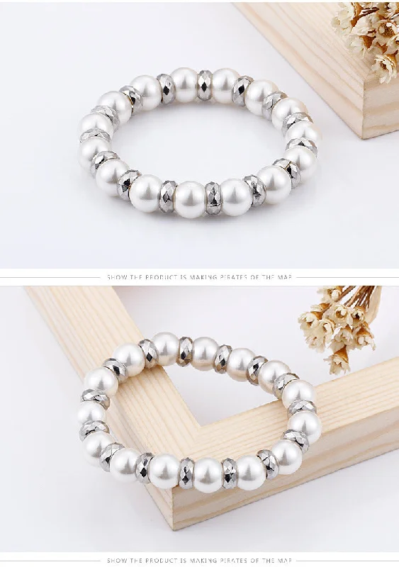 Ladies pearl and gold bracelet-European And American Fashion Simple White Turquoise Beaded Bracelet Personality Hipster Women's Elastic String Bracelet Wholesale