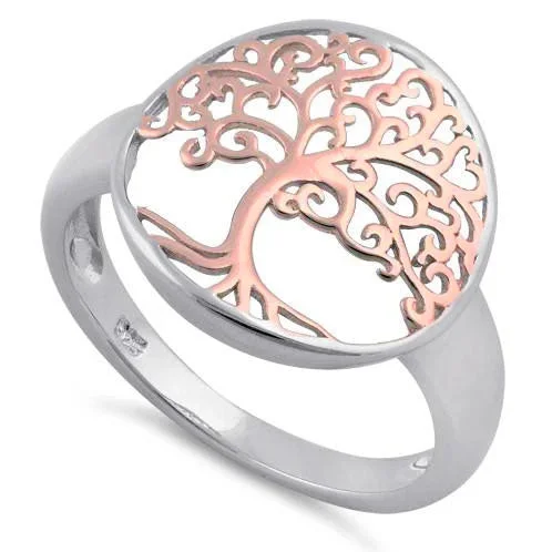 Ladies custom ring-Sterling Silver Two Tone Rose Gold Plated Tree of Life Ring