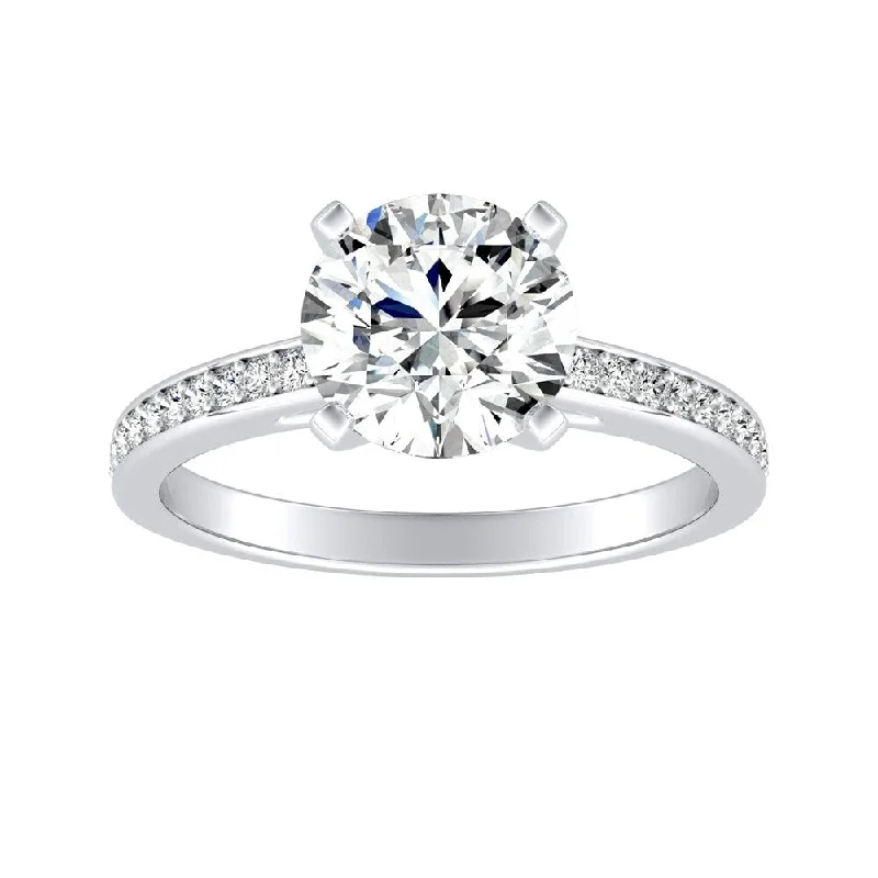 Ladies art deco engagement ring-Auriya 2ct Round Moissanite and Diamond Engagement Ring 1/6ctw 14k Gold