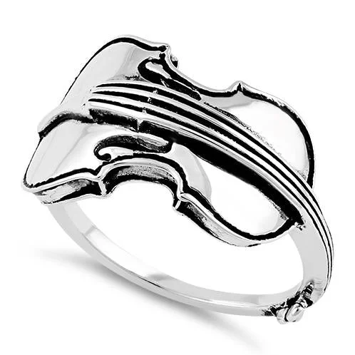 Ladies pink diamond ring-Sterling Silver Violin Ring