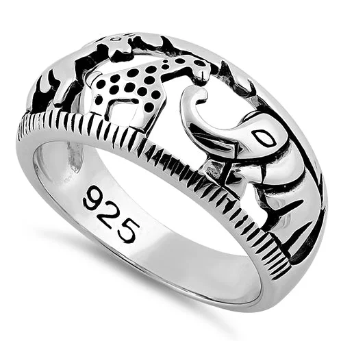 Ladies gold wedding band with diamonds-Sterling Silver Animals Ring