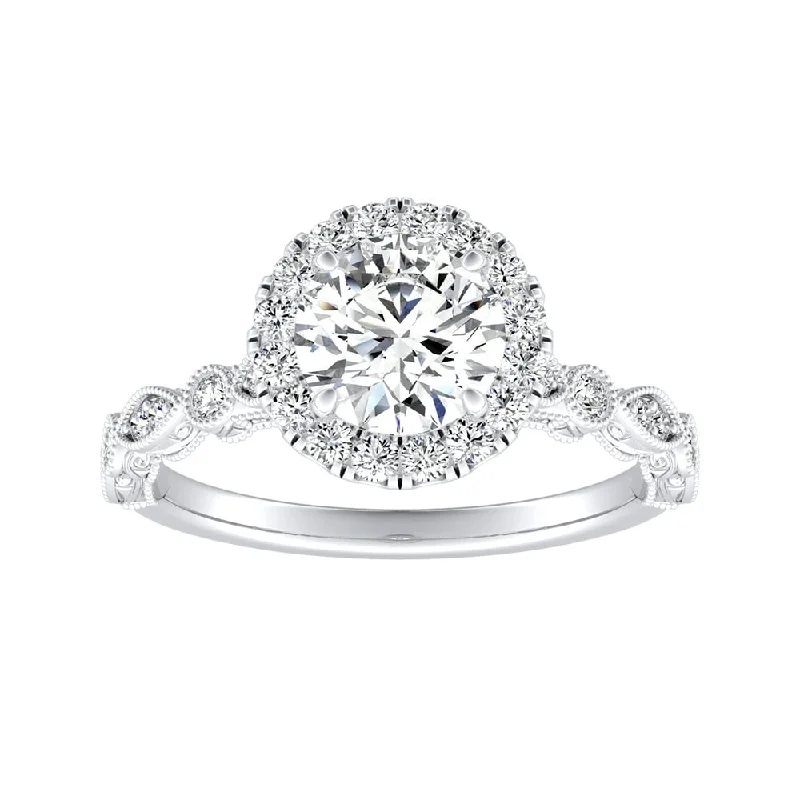 Ladies three-stone diamond engagement ring-Auriya 14k Gold Vintage 1ct Moissanite Halo Diamond Engagement Ring 1/3ctw