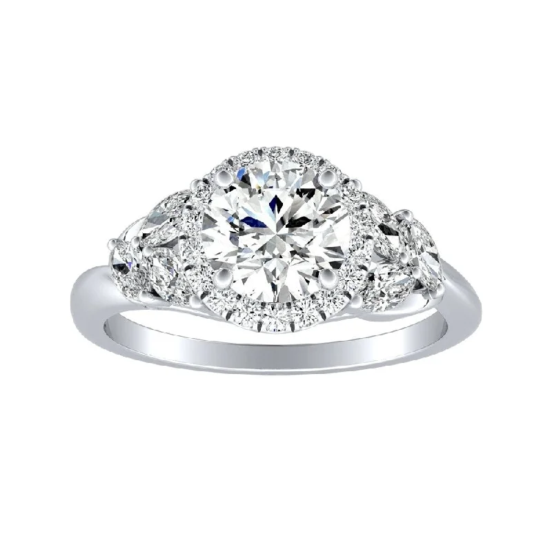 Ladies white gold engagement ring-Auriya 14k Gold Floral 1 1/2ct Moissanite Halo Diamond Engagement Ring 3/8ctw