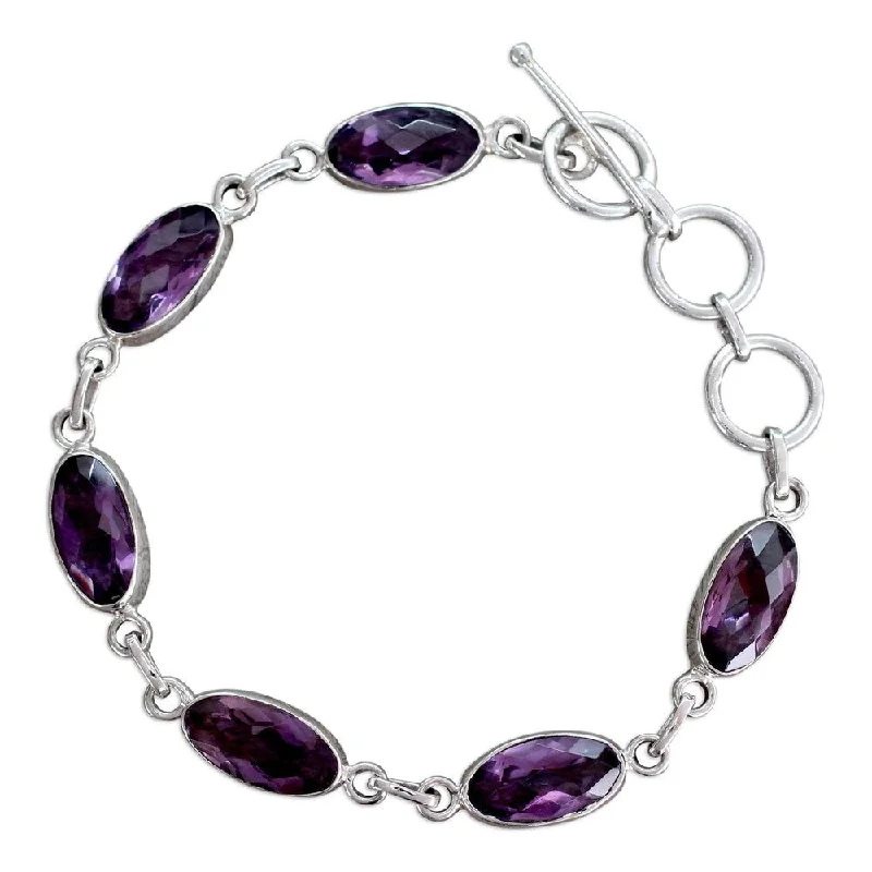 Ladies double bangle bracelet-Handmade Sterling Silver 'Regal Violet' Amethyst Bracelet (India)