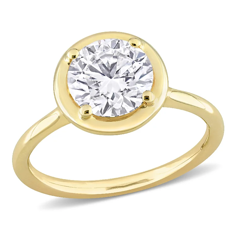 Ladies engagement ring with side stones-Miadora 1 4/5ct DEW Created Moissanite Engagement Ring in 10k Yellow Gold