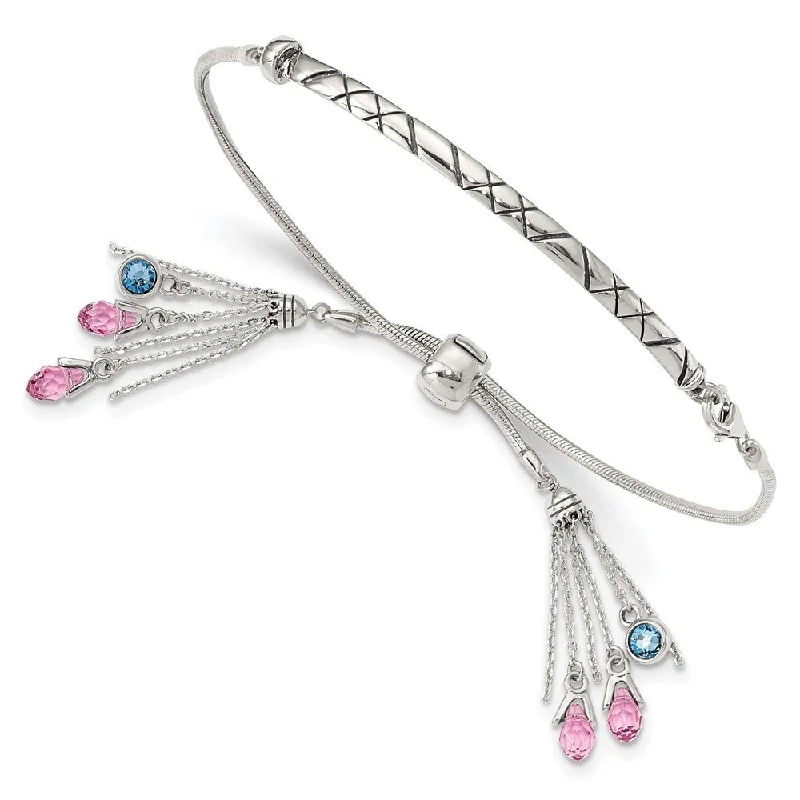 Ladies boho bracelet-925 Sterling Silver Crystal Briolette Adjustable Bracelet, "