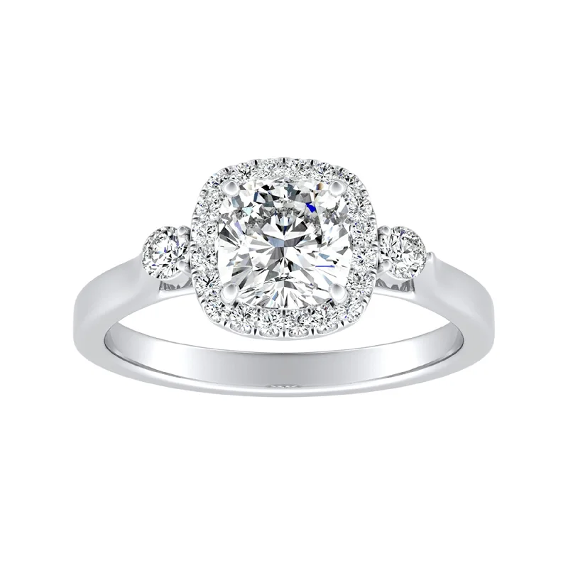 Ladies halo diamond engagement ring-Auriya 14k Gold 1ct Cushion-cut Moissanite and Diamond Halo Engagement Ring 1/4ct TDW