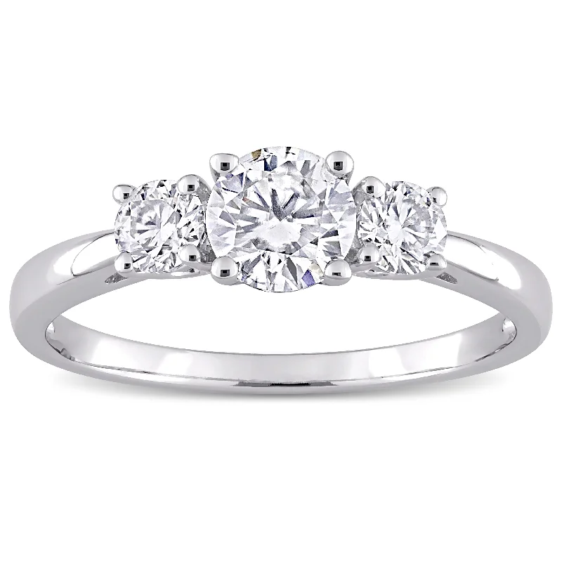 Ladies twist design engagement ring-Miadora Sterling Silver 1ct TGW Created White Moissanite 3-Stone Engagement Ring