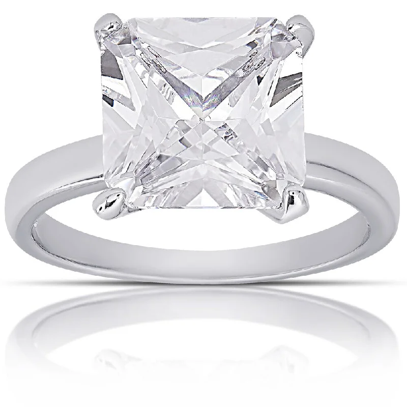 Ladies stackable engagement ring-Dolce Giavonna Silver Overlay Cubic Zirconia Square-cut Solitaire Engagement Ring