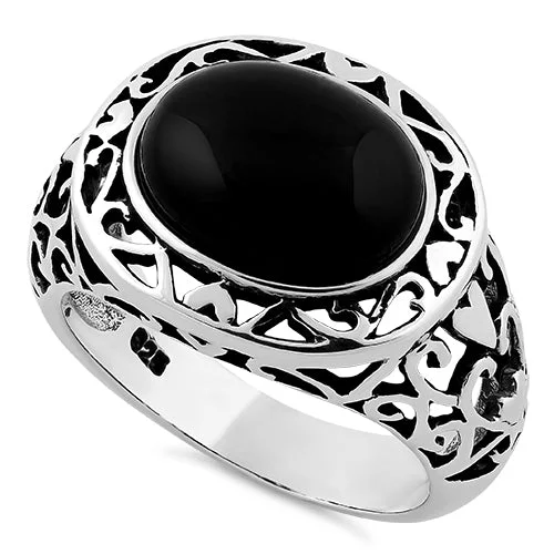 Ladies gemstone ring-Sterling Silver Oval Black Onyx Celtic Ring