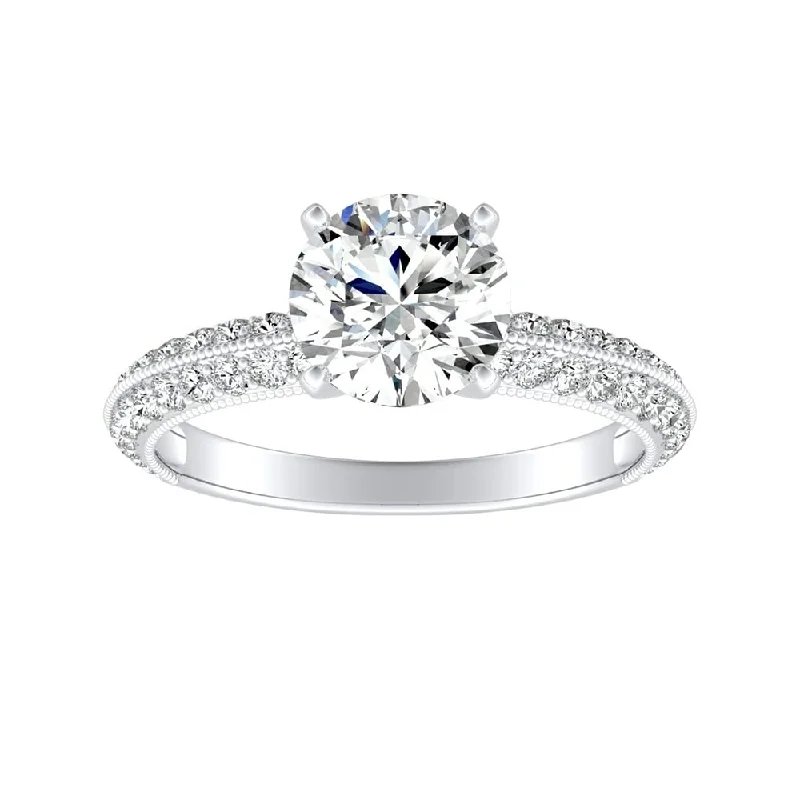 Ladies cushion cut halo engagement ring-Auriya Vintage 1 1/2ct Round Moissanite and 3/8ctw Diamond Engagement Ring 14K Gold