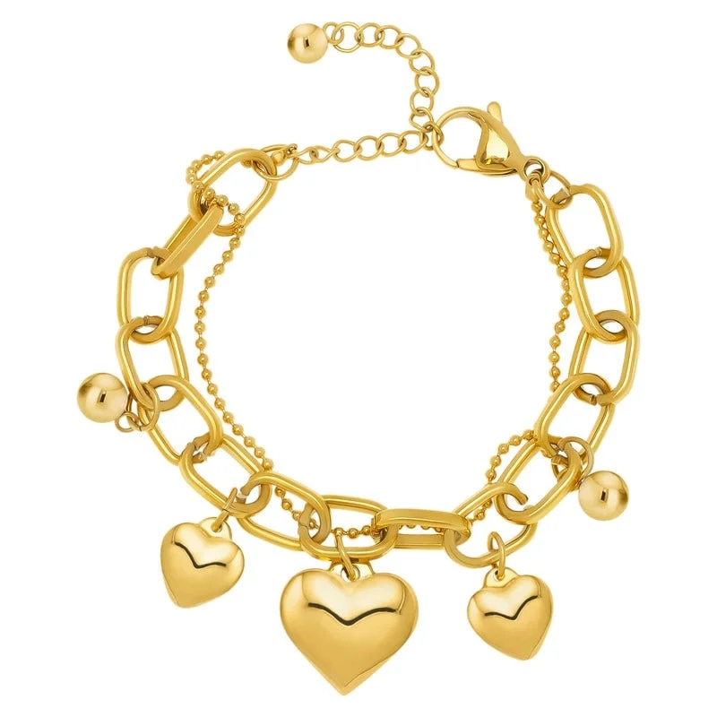 Ladies minimalist bracelet-Victoria Townsend Yellow Gold Plated 3 Heart Charm Link Bracelet