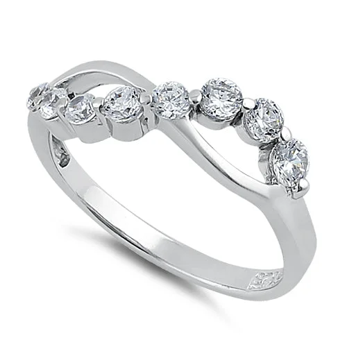 Ladies eternity diamond ring-Sterling Silver Free Form CZ Ring