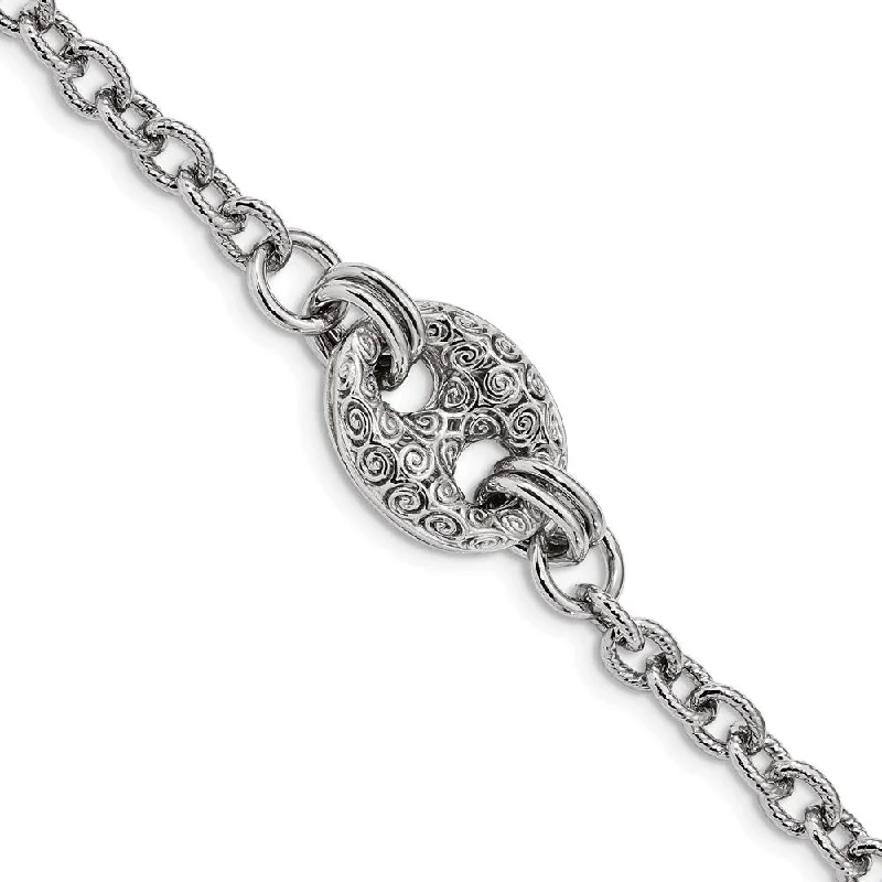 Ladies wedding bracelet-925 Sterling Silver Rhodium-plated Fancy Swirls Bracelet, 7.5"