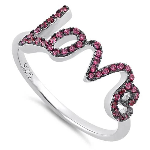 Ladies cushion cut ring-Sterling Silver Love Ruby CZ Ring