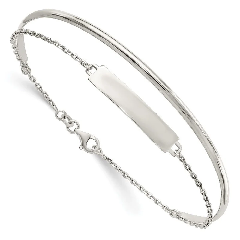 Ladies leather bracelet-925 Sterling Silver ID Bangle Bracelet (8.07grm)