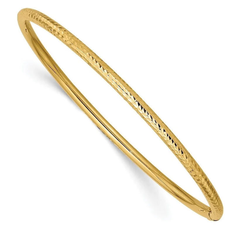 Ladies double bangle bracelet-Curata 14k Yellow Gold 8" 3mm Diamond-Cut Slip on Stackable Bangle Bracelet