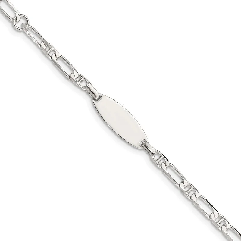 Ladies silver charm bracelet-925 Sterling Silver 3mm Engraveable Childrens ID Bracelet, 5" w/1in Extender