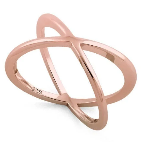 Ladies minimalistic ring-Sterling Silver Rose Gold Plated Overlapping X Ring