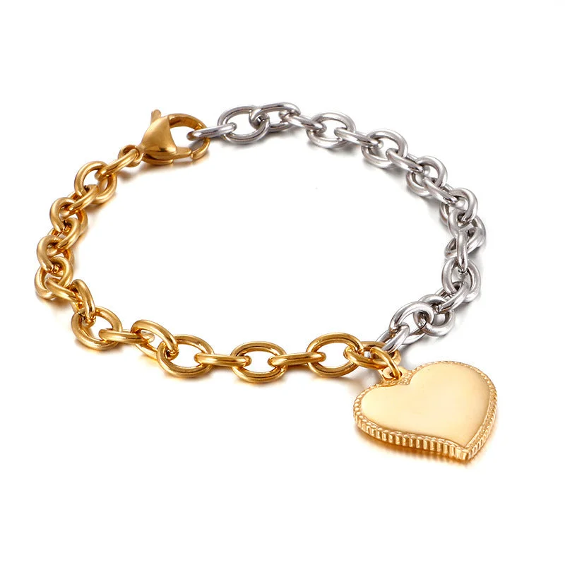 Ladies cuff bracelet-Fashion Stainless Steel Edge Heart-shaped Gold Bracelet Wholesale