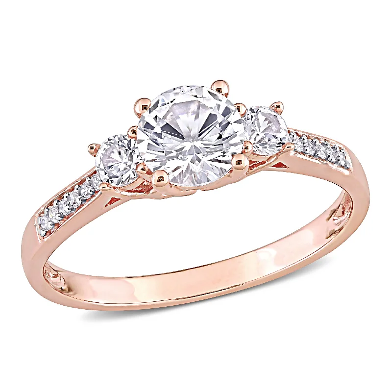 Ladies platinum engagement ring-3-Stone Created White Sapphire and Diamond Engagement in 10k Rose Gold by Miadora