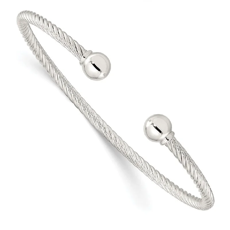 Ladies wedding bracelet-925 Sterling Silver Twisted 1 Thread Ball Cuff Bangle Bracelet, 7.75" (W-7mm)