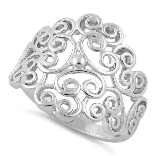 Ladies stylish engagement ring-Sterling Silver Swirls Ring