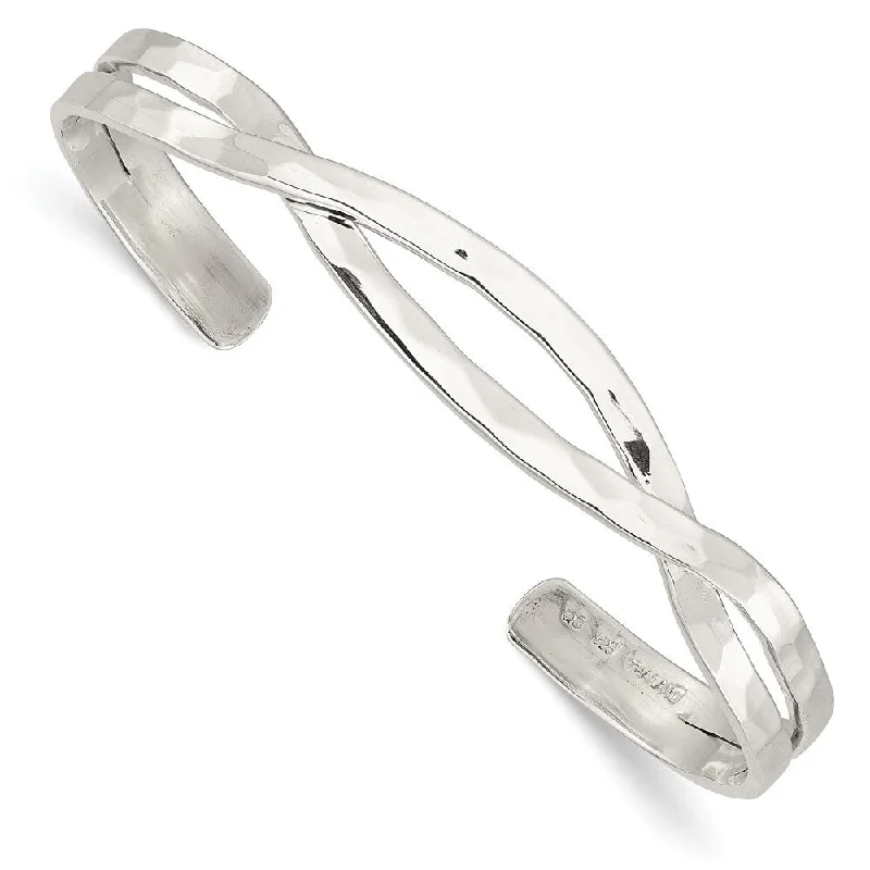 Ladies sparkling bangle-925 Sterling Silver Hammered Criss Cross Cuff Bangle Bracelet, 7.5" (W-10mm)