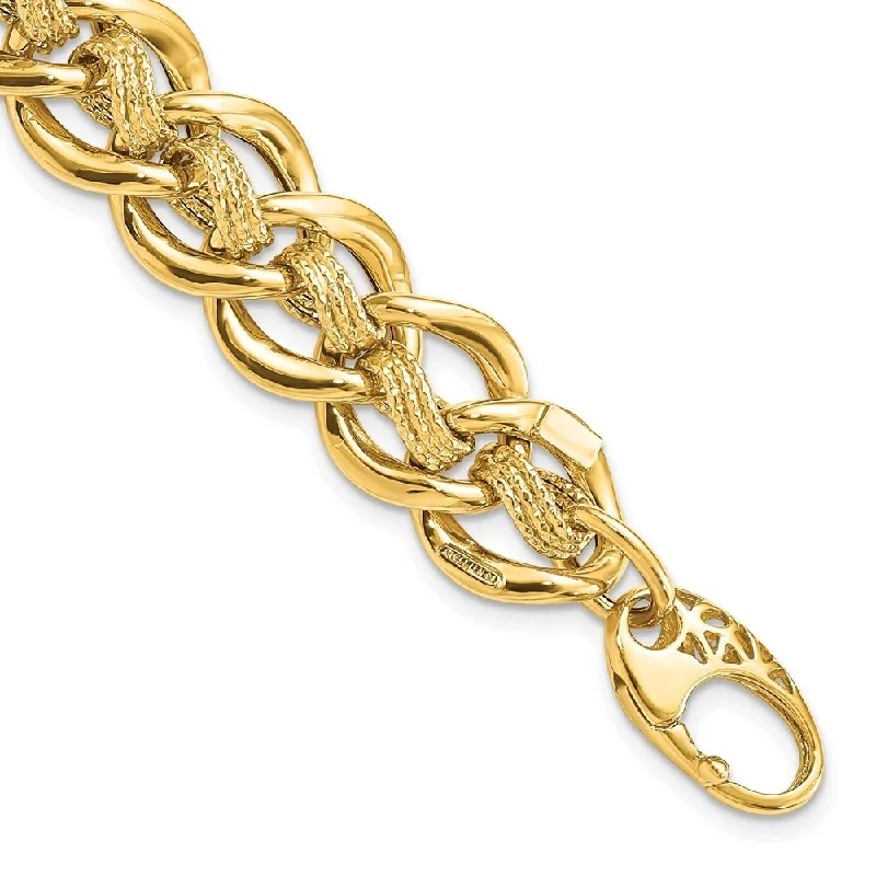 Ladies birthstone bracelet-14k Yellow Gold 15mm Textured Fancy Link Bracelet, 8"