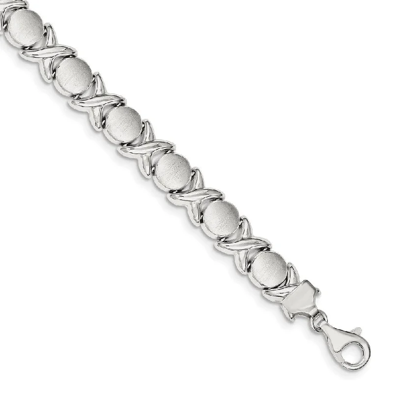 Ladies luxury bracelet-925 Sterling Silver 9mm and Satin X and O Bracelet, 7"