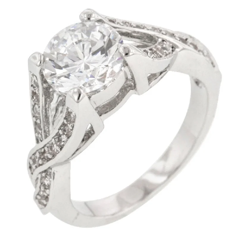 Ladies three-stone diamond engagement ring-Brilliant Twist Engagement Ring With Rhodium Plated