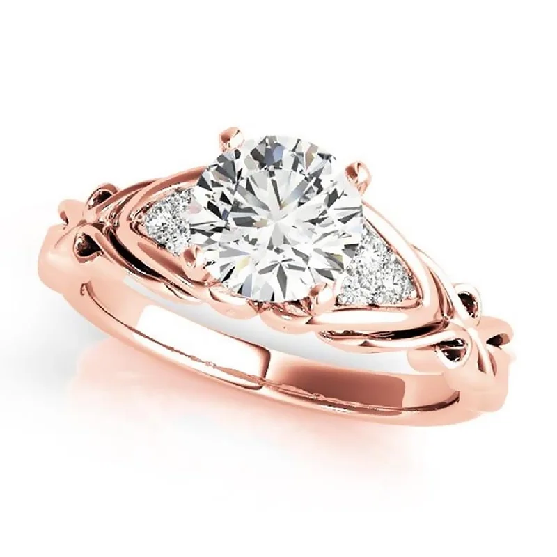 Ladies yellow gold engagement ring-Auriya 14k Gold Carved 3/4ct Moissanite and Diamond Engagement Ring 1/10ctw