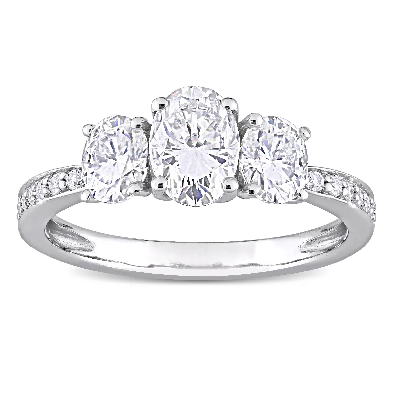 Ladies three-stone diamond engagement ring-Miadora 1 4/5ct DEW Moissanite 3-Stone Engagement Ring in 10k White Gold