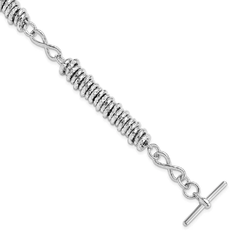 Ladies infinity charm bracelet-925 Sterling Silver & Textured Infinity Toggle Bracelet, 7.75"