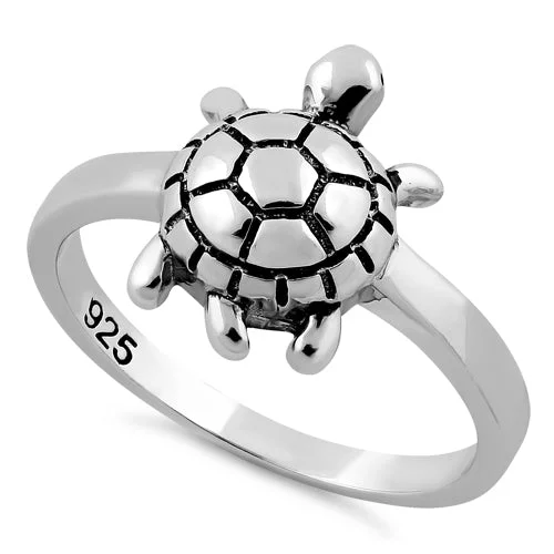 Ladies heart-shaped ring-Sterling Silver Turtle Ring