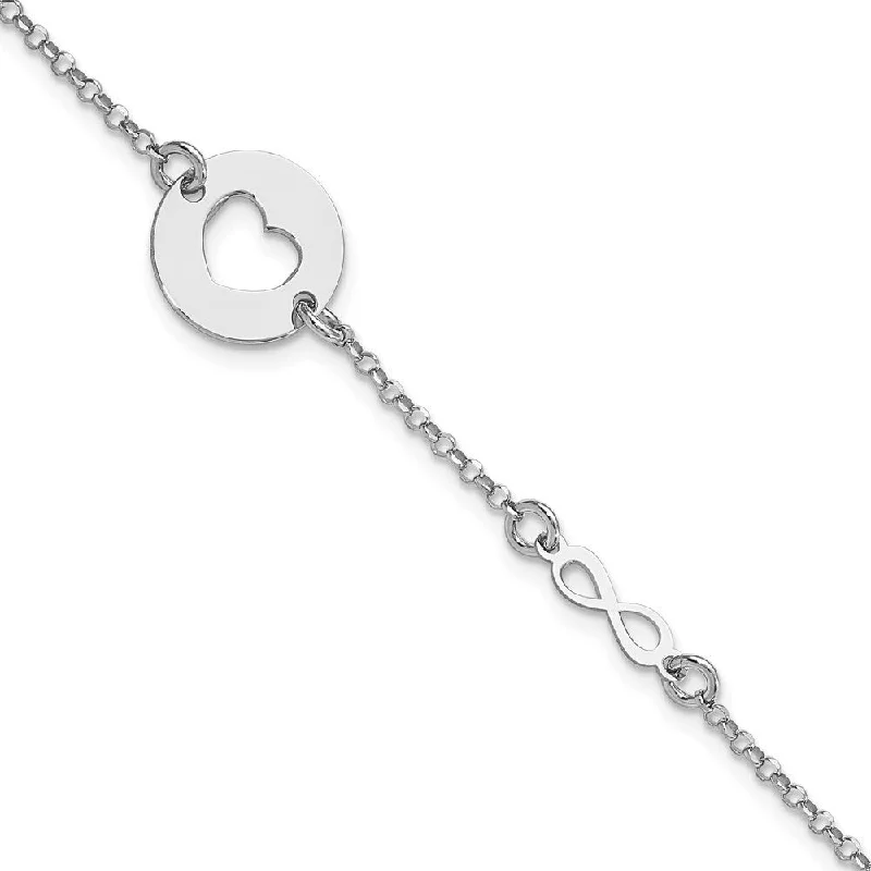 Ladies minimalistic bracelet-925 Sterling Silver Rhodium-plated Heart and infinity Bracelet, 7" w/.5in Extender