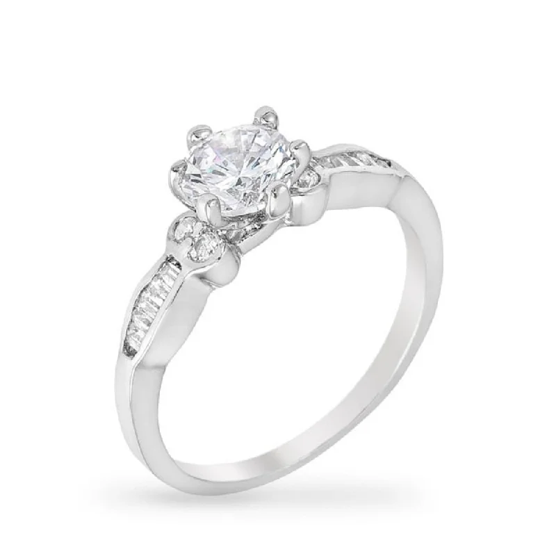 Ladies halo diamond engagement ring-Cz Geneva Engagement Ring With Silver-Tone Finish