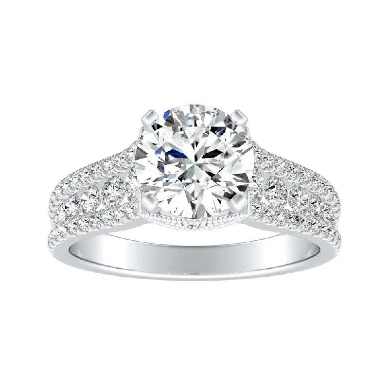 Ladies cushion cut halo engagement ring-Auriya 14k Gold Vintage 2 1/2ct Moissanite and Diamond Engagement Ring 5/8ctw